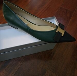 C.paravano Elegant Green and Black Women's Flat Shoes Size 10